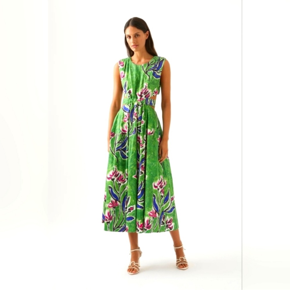 Green Floral Sleeveless Midi Dress Aje.